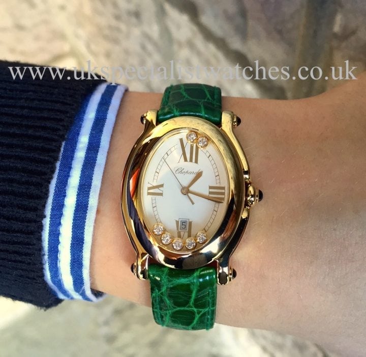 UK Specialist Watches have a beautiful ladies Chopard Happy Sport 18ct Gold & Diamonds 27/7000-23
