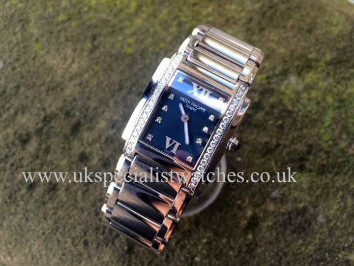 For sale at UK Specialist watches a ladys Patek Philippe Twenty-4 with a perfect Blue Dial Diamond set - 4910/10A -012
