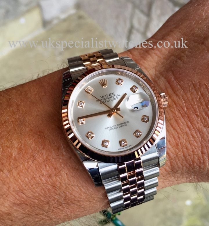 UK Specialist Watches have a brand new unwon Rolex Datejust Rose Gold & Steel Diamond Dial 116231 - New Unused