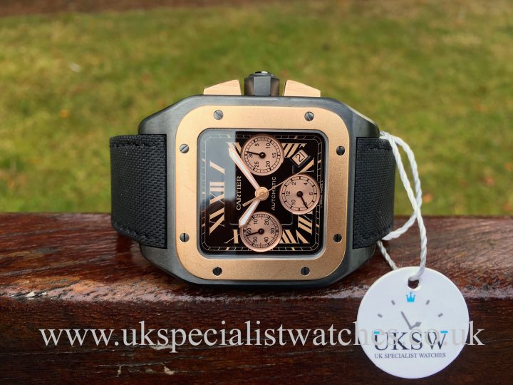 UK Specialist Watches have a rare Cartier Santos 100XL Black PVD & 18ct Rose Gold - W2020004
