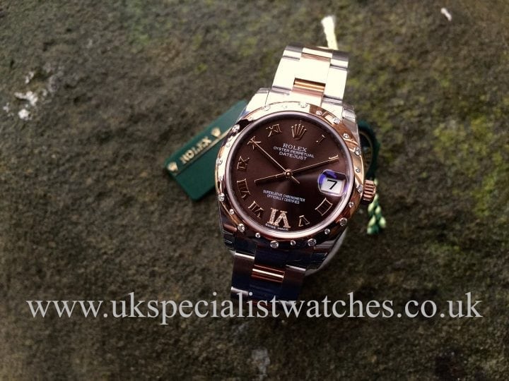 UK Specialist Watches have a stunning new model midsize Rolex Datejust in Rose Gold Chocolate Diamond Dial diamond bezel -178341