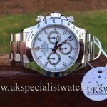 UK Specialist Watches have a stainless steel Rolex daytona white dial - 116520 full set.