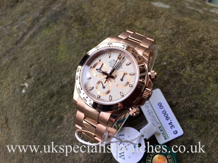 UK Specialist Watches have an 18ct Rolex Daytona in Everose Gold with an ivory white dial - 116505