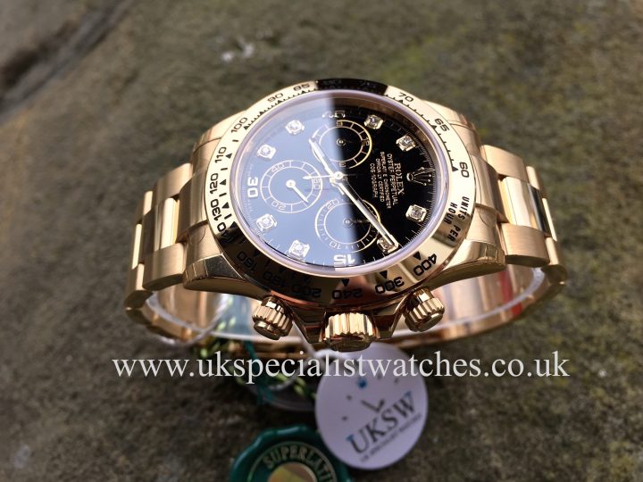 UK Specialist Watches have a new 2016 Rolex Daytona in 18ct yellow gold with a factory black dial.