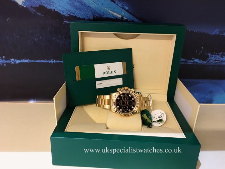 UK Specialist Watches have a new 2016 Rolex Daytona in 18ct yellow gold with a factory black dial.
