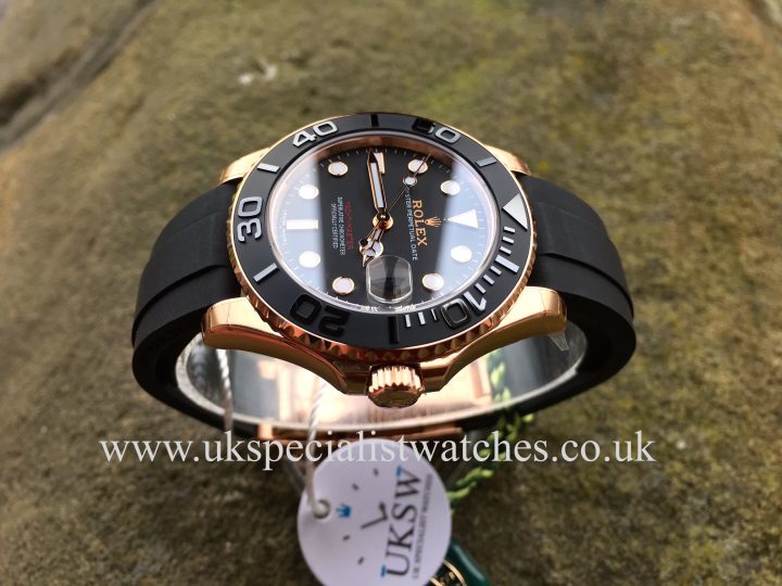 UK Specialist Watches have a Rolex Yacht-Master 18ct Everose Gold with a black rubber Oysterflex strap 268655