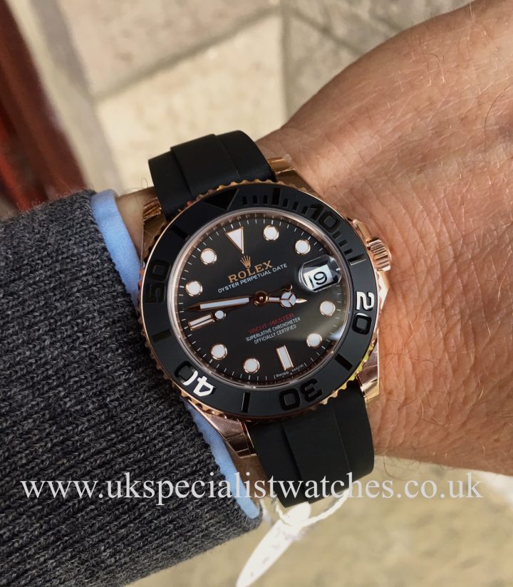 UK Specialist Watches have a Rolex Yacht-Master 18ct Everose Gold with a black rubber Oysterflex strap 268655