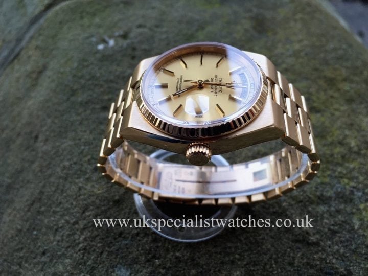 UK Specialist Watches have a Rolex Oyster-Quartz Day-Date 18ct Gold - 19018 Vintage 1988
