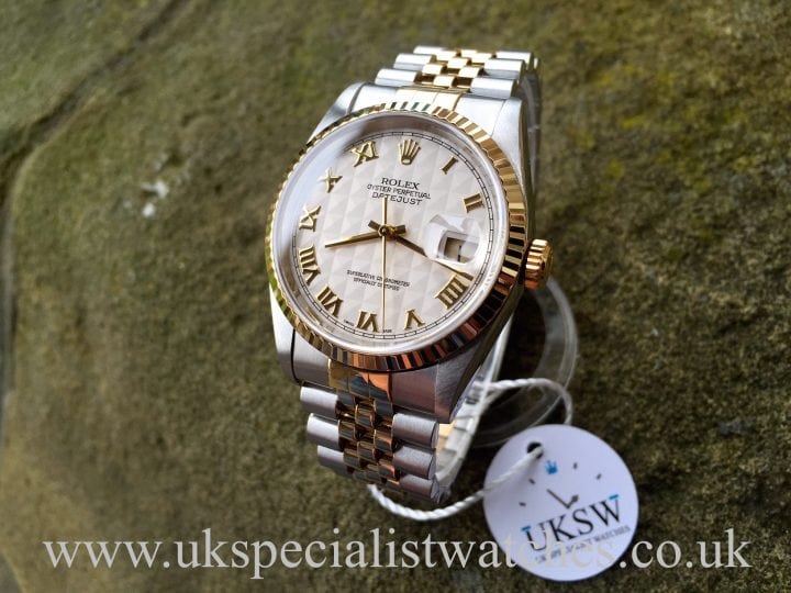 UK Specialist Watches have an immaculate a Rolex DateJust Pearl White Pyramid Dial - 16233
