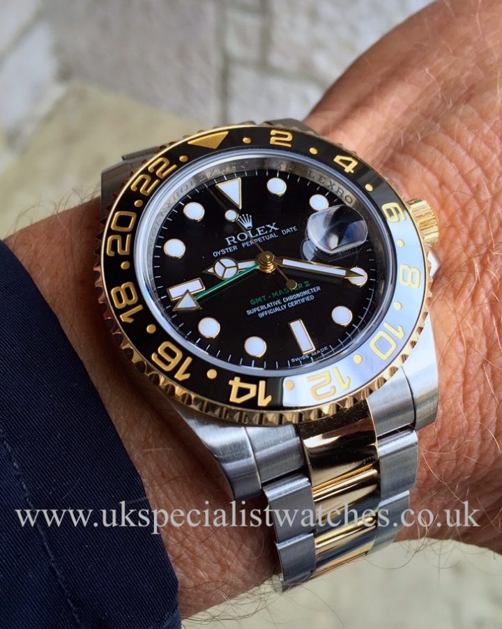 UK Specialist watches have a new model Bi metal Steel and Gold Rolex GMT with the latest ceramic bezel.