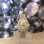 UK Specialist watches have a rare and stunning 18ct White Gold factory diamond set Lady Date Just President