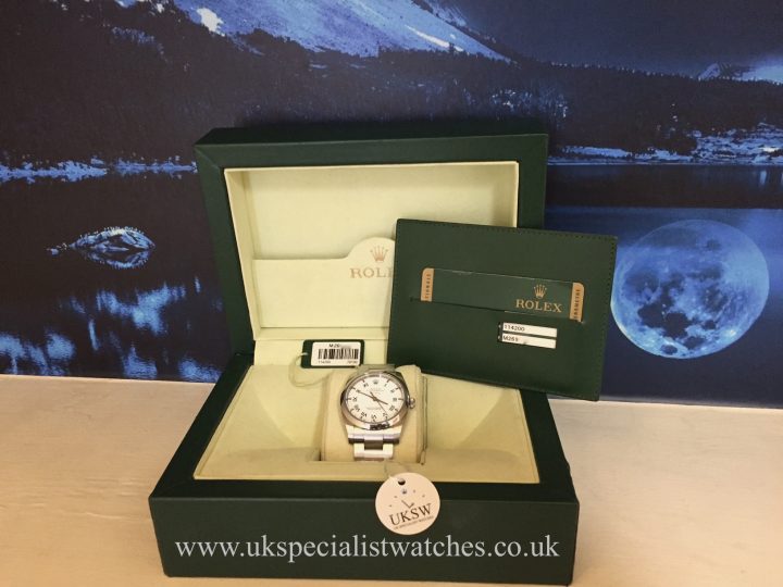 UK Specialist Watches have a Stainless Steel Rolex Air-King with a white Roman Dial 114200