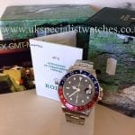 UK Specialist Watches have a full set pristine Rolex GMT Pepsi in stock.
