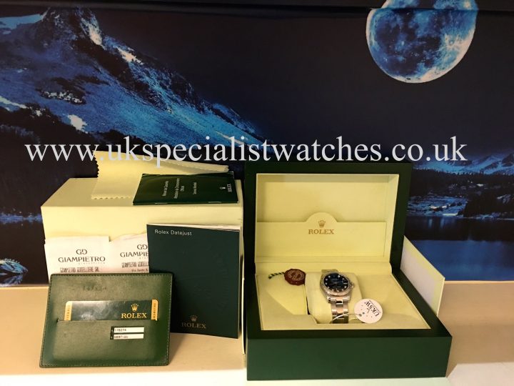 UK Specialist Watches have a beautiful ladies Rolex Mid-Size Datejust 31mm with a factory blue diamond dial - 178274