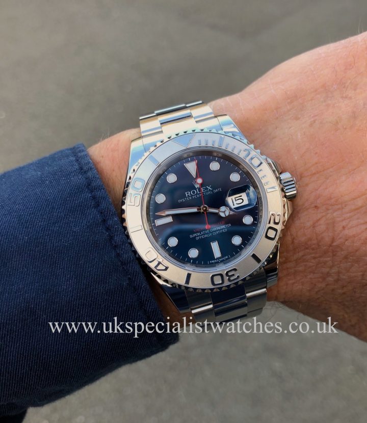 UK Specialist Watches have a Rolex Yacht-Master Blue Dial Platinum Bezel – 116622
