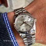UK Specialist Watches have a white gold mid-size 31 mm Rolex Datejust President 68279