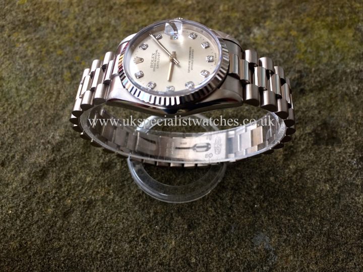 UK Specialist Watches have a white gold mid-size 31 mm Rolex Datejust President 68279