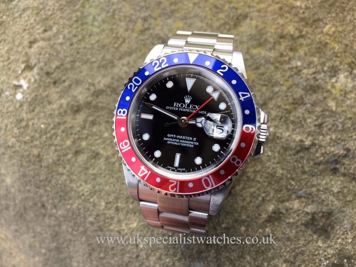 UK Specialist Watches have a Rolex GMT Master II Pepsi Bezel – 16710