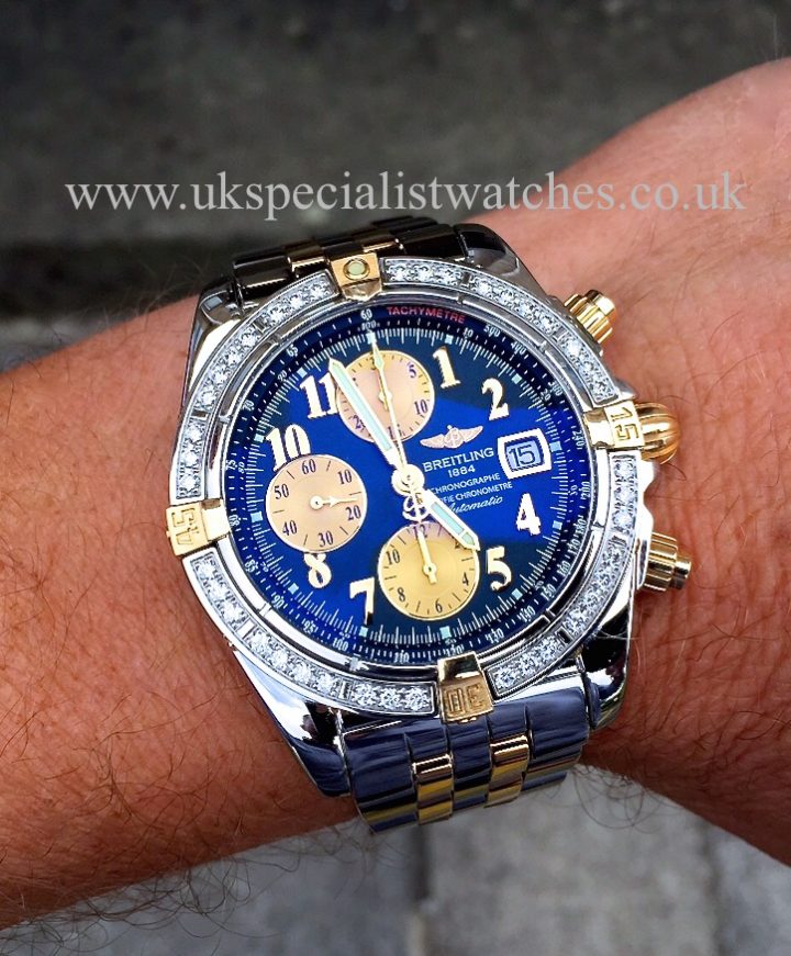 UK Specialist Watches have a stunning Steel & Gold Breitling Chronomat Evolution with a factory Breitling Diamond Bezel - B13356