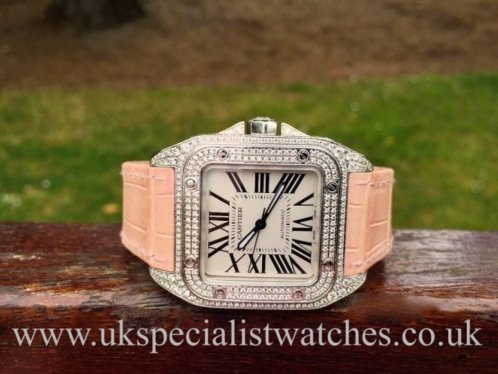 UK Specialist watches have a stunning Cartier Santos 100 fully Diamond set - Mid Size ladies watch - 2878
