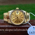 UK Specialist Watches have a Rolex Day-Date President in 18ct Yellow gold with a champagne dial 18238