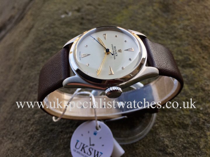 UK Specialist Watches have a rare Vintage Rolex Oyster Perpetual 6144 with a super + Oyster Crown 1952