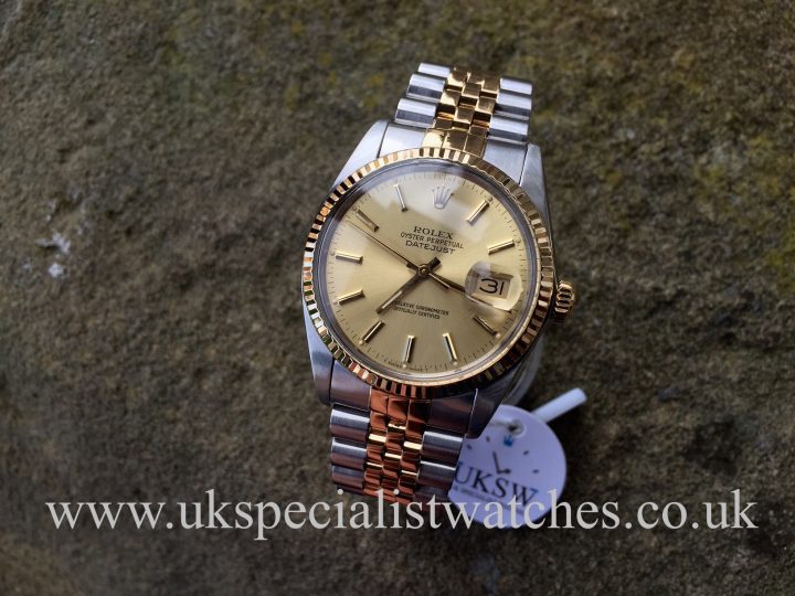 UK Specialist Watches have a full set vintage Rolex datejust bi-metal 16013 with a champagne dial.
