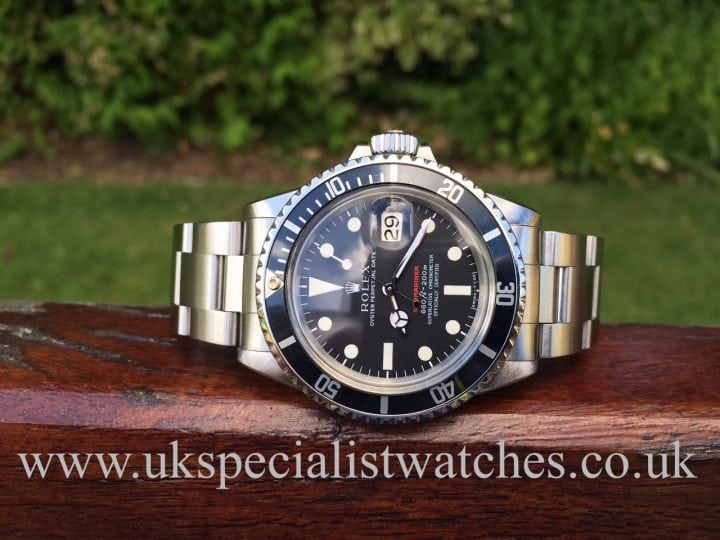 UK Specialist Watches have a extremely rare vintage Rolex Submariner 1680 Single Red Writing with a MK IV dial dated 1969