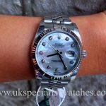 UK Specialist Watches have a brand new unworn Rolex Datejust with a factory diamond mother of pearl dial 116234