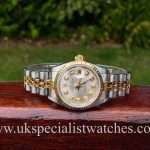UK Specialist Watches have a 26mm Rolex Datejust bi-metal with a diamond mother of pearl dial.