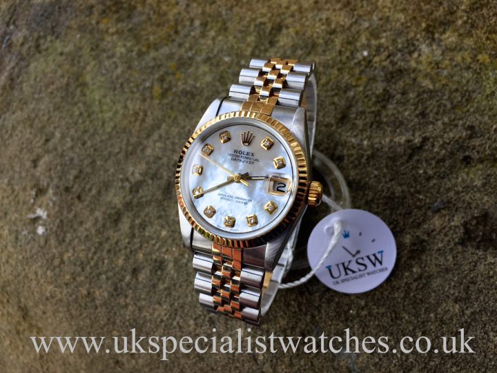 UK Specialist Watches have a bi-metal ladies midsize Rolex with a diamond mother of pearl dial - 68273