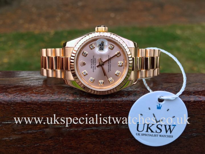 UK Specialist Watches have a Rolex Lady Datejust in 18ct rose gold with a factory pink diamond dial 179175