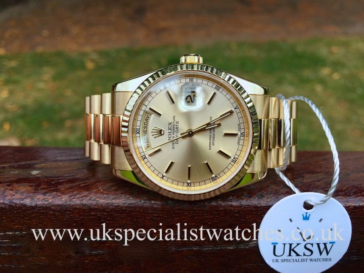 UK Specialist Watches have a new model Rolex Day-Date president 118238 in 18ct yellow gold with a silver dial