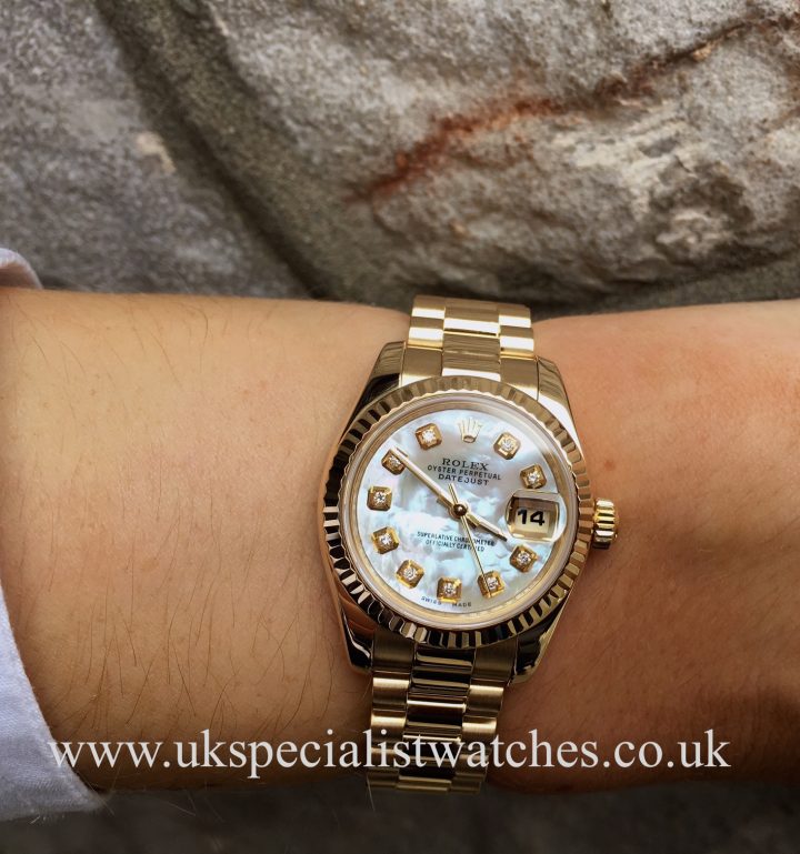 UK Specialist Watches have a solid 18ct ladies Rolex Datejust with a mother of pearl diamond dot dial - 179178