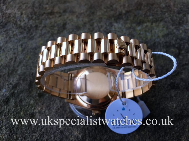 UK Specialist Watches have a Rolex Day-Date in solid 18ct yellow gold with a stunning white dial.