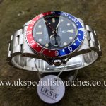 UK Specialist Watches have a mint Rolex 16750 GMT Master with a pepsi bezel in totally original condition with box and rolex service receipts.