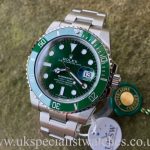 UK Specialist Watches have aRolex Green Submariner “Hulk” - 116610LV - Full Set