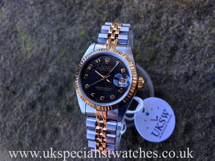olex Datejust ladies 69173 with a black jubilee dial with box and papers.