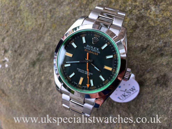 UK Specialist Watches have a full set 2009 Rolex Milgauss with a green sapphire crystal glass - 116400GV