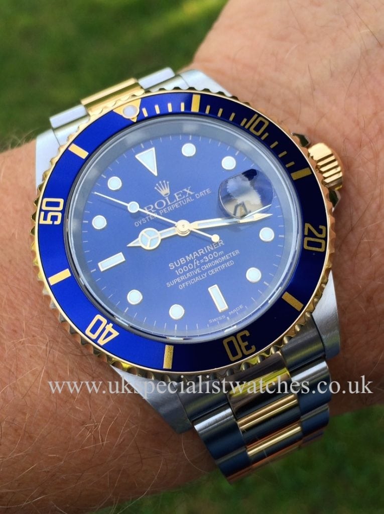 UK Specialist watches have a stunning Rolex Submariner Date with a electric Blue Dial - Steel & Gold 16613