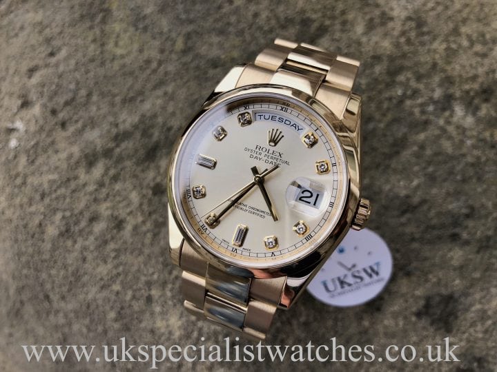 ROLEX DAY-DATE OYSTER – DIAMOND BAGUETTE DIAL -18CT GOLD – 118208