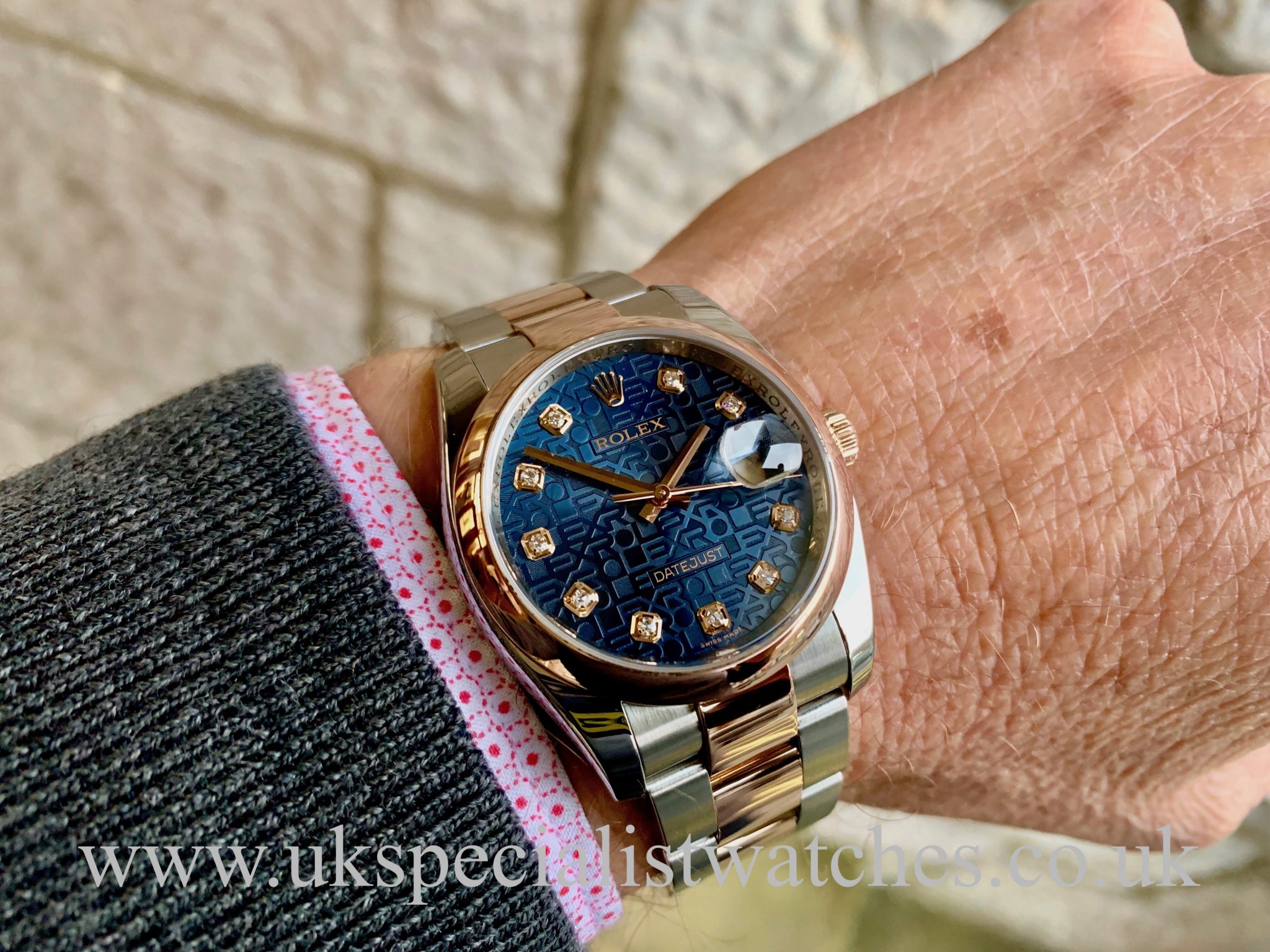 ROLEX DATEJUST 18CT ROSE GOLD \u0026 STEEL - BLUE DIAMOND DIAL -116201 - UK  Specialist Watches