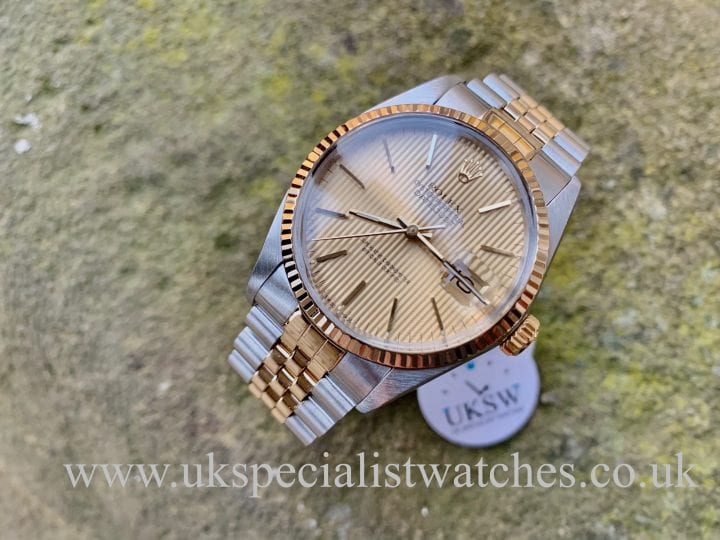 ROLEX DATEJUST 36MM – STEEL & GOLD – TAPESTRY DIAL – 16013