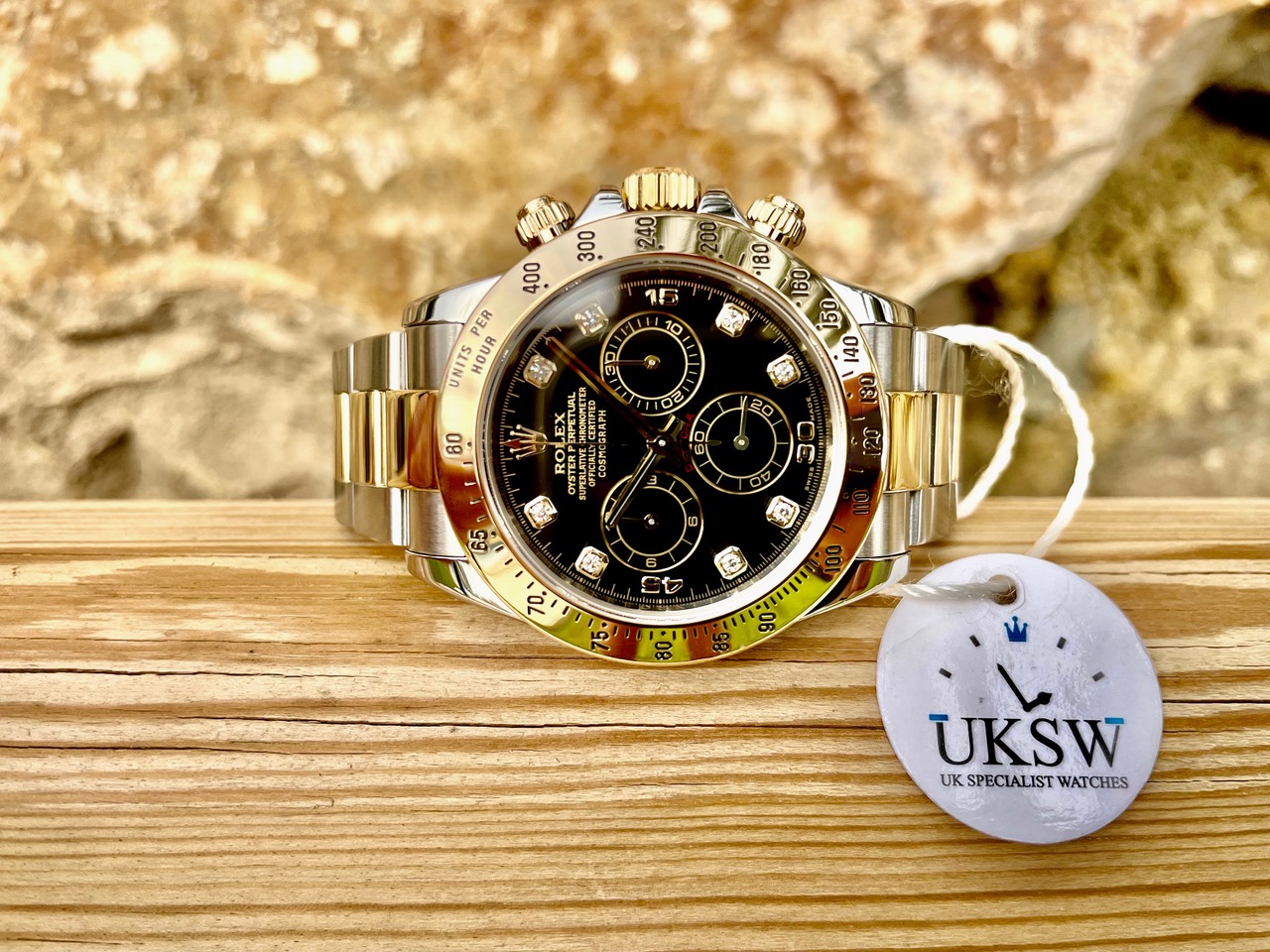 ROLEX DAYTONA STEEL & 18CT GOLD – BLACK DIAMOND DIAL 116523