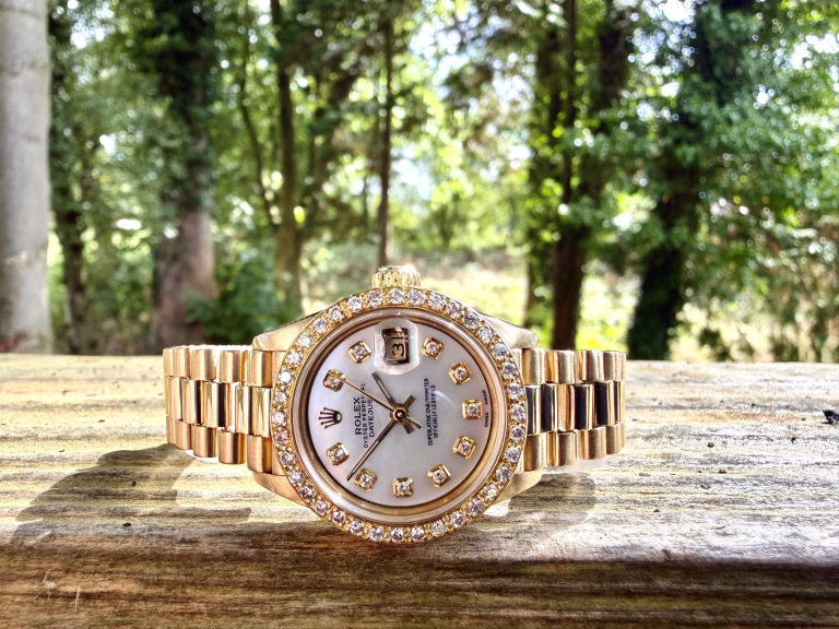 ROLEX LADY-DATE JUST PRESIDENT 18ct GOLD-DIAMOND BEZEL - 69178