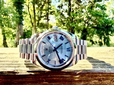 ROLEX DAY-DATE 40 PLATINUM - QUADRANT MOTIF - ICE BLUE DIAL - 228206
